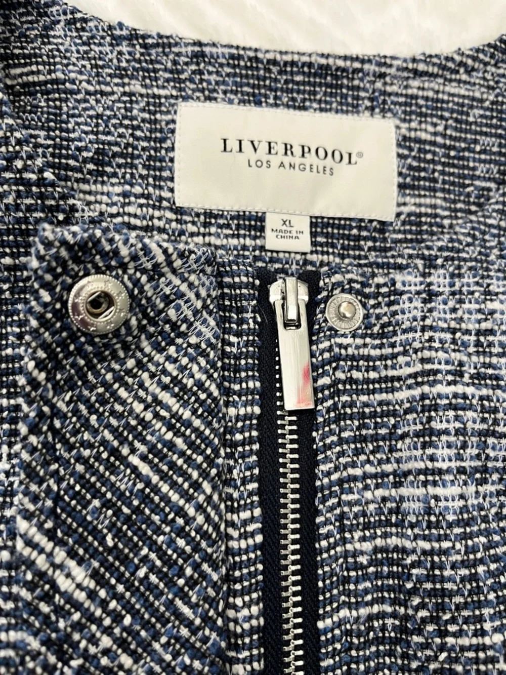 Liverpool Tweed Boucle Motorcycle‎ Blazer Jacket Navy white xl